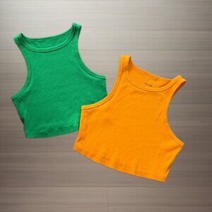 Wild Fable Ribbed Cropped Tank Top Bundle Orange (M) Green Size (S)